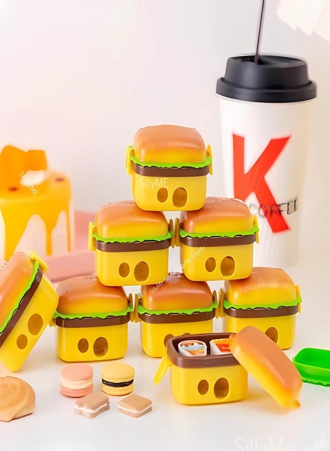 Funny Teddy 24pcs Mini Burger Shaped Pencil Sharpener with 2 erasers Look Like Fries & Milkshake - Return Gifts Birthday Party for Kids - Birthday Return Gift for Kids Birthday Age 6-10 2 3 5 8 12 Years - Image 1
